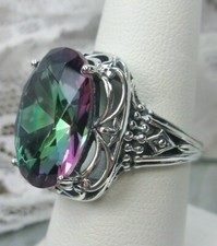 Mystic Topaz Ring, 12ct Simulated Gem, Swirl Sterling Silver Custom-Made D119