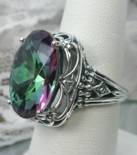 Mystic Topaz Ring, 12ct Simulated Gem, Swirl Sterling Silver (Custom-Made) D119 
