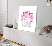 Pink Flowers & Leaves on Perfume Watercolor Stretched Canvas 40x50cm Print