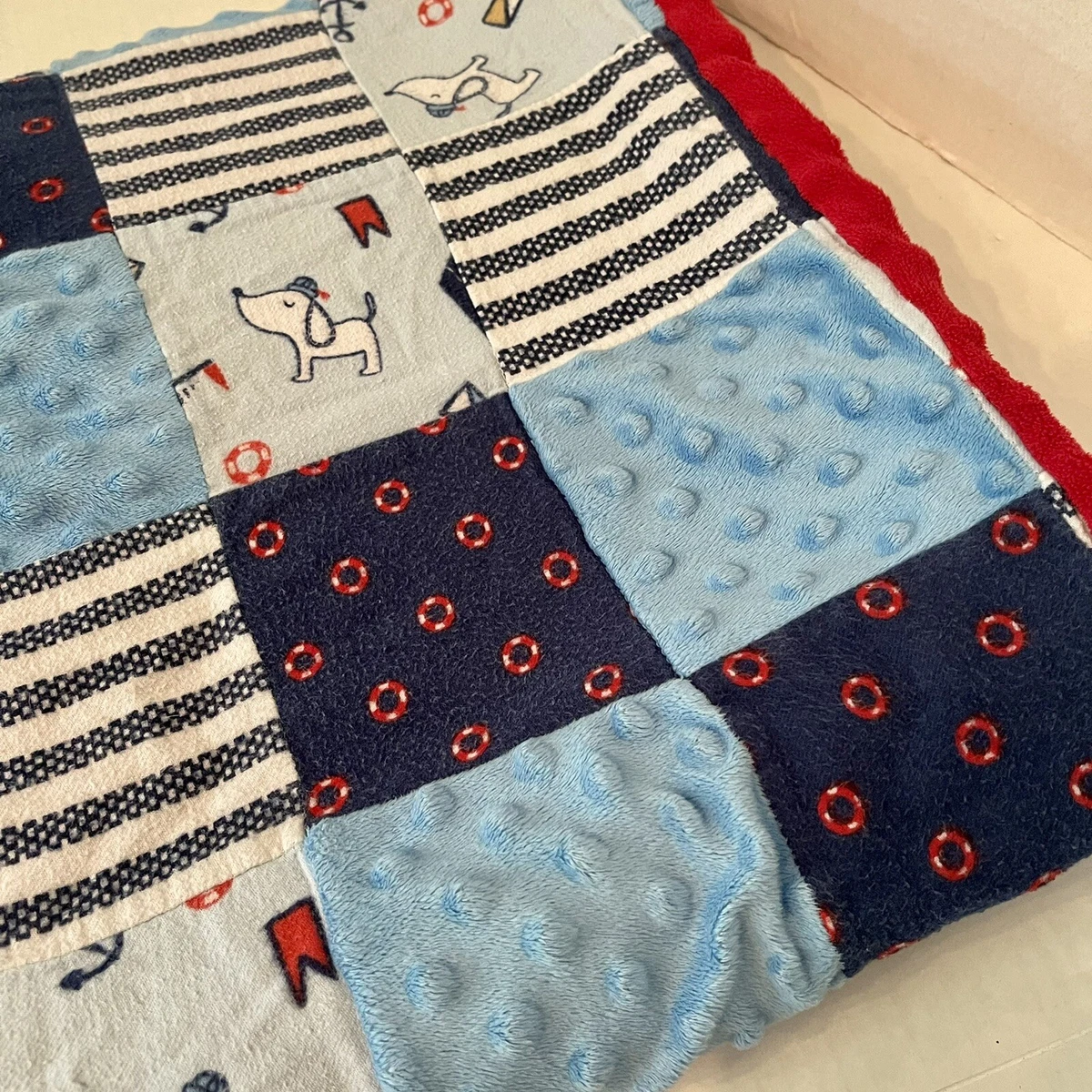 Nautical Patchwork Bubble Soft Patchwork Baby Quilt Navy Blue