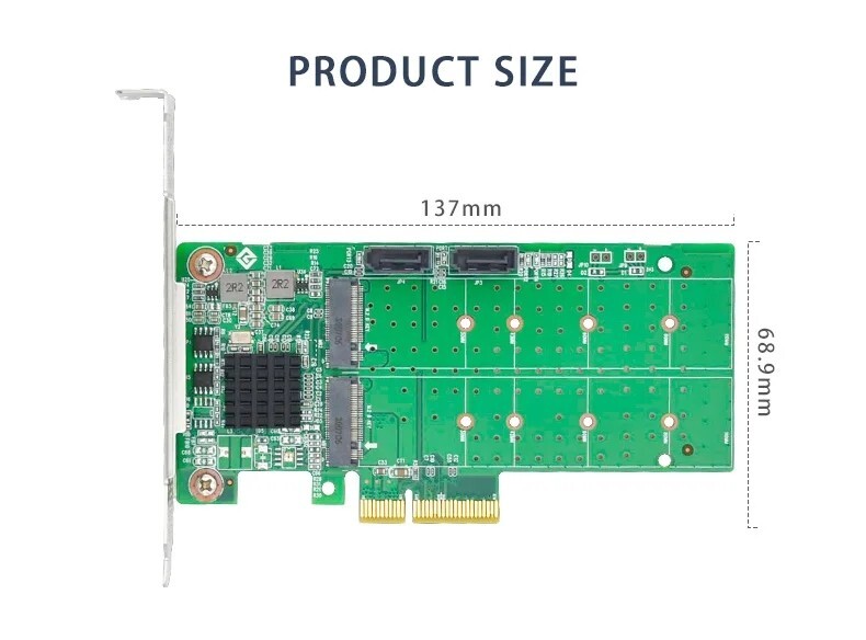 PCIe 2.0 4 Port M.2 SATA 3.0 RAID Controller Card with Marvell