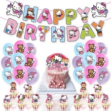 Hello Kitty Theme Birthday Party Decorations,Balloon Banner Cake Toppers Set