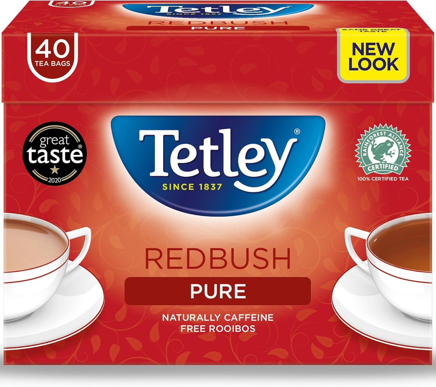 Tetley Redbush Rooibos Tea Bags 40 Pack, Naturally Caffeine-Free, Smooth Brew