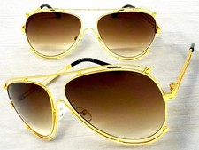 Classic Elegant Vintage Retro Style SUNGLASSES Big Gold Frame Brown  Clear Lens