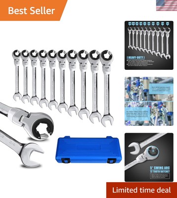 Durable Chrome Vanadium 10-Piece Wrench Set with Flexible Heads for Mechanics