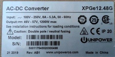 NEW Unipower XPGe12.48G 48v  1200w AC DC Converter