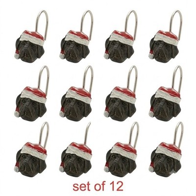 Christmas Black Lab Santa Hat Shower Curtain Hooks Set of 12 Holiday Decor