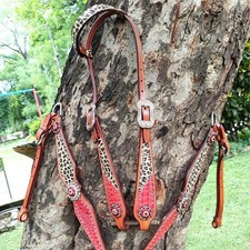 Custom Premium Horse Show Saddle Tack Western Leather Headstall Breast Collar