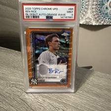 2025 TOPPS CHROME UPDATE RC DEBUT AUTOS ORANGE WAVE #BR BEN RICE 4/25 PSA 9 Pop2