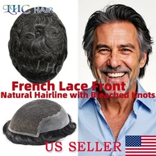Lyrical Hair French Lace Front Mens Toupee Human Hair Skin PU Natural Hairpiece