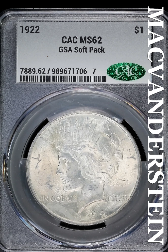 1922 Year Grade MS 62 Peace US Dollars (1921-1935) for sale | eBay