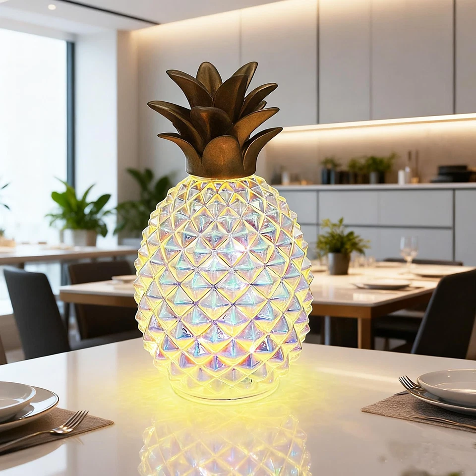 Mercury Glass Pineapple Lamp with Timer.Pineapple decortions Lights,Glass Tab... - Image 2 of 4