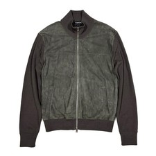 TOM FORD Lambskin Suede Panel Zip-Up Knit Jac...