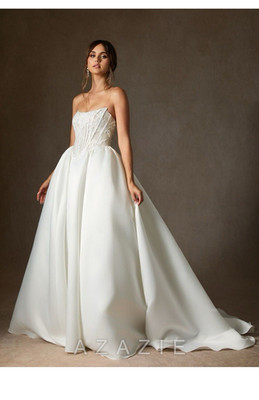 Azazie Strapless Lace Ball Gown Wedding Dress White with Train | eBay