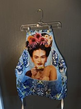 Unbranded Handmade Frida Kahlo Graphic Print Blue Halter Apron