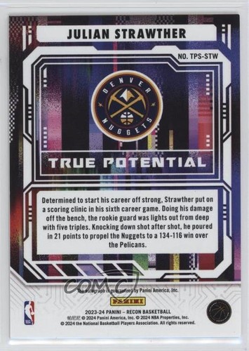 2023-24 Recon True Potential Firme Blu 63/75 Julian Strawther Auto 11if - Foto 2 di 3