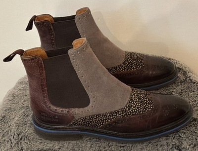 Melvin & Hamilton Brogue Chelsea Boots Brown Grey Suede Leather EU 38/US 8