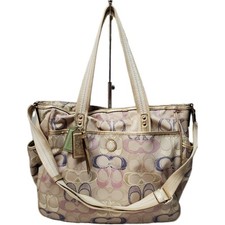 COACH DIAPER/MULTI USE BAG W/ PAD LIGHT KHAKI WITH GREEN BLUE PINK 16971