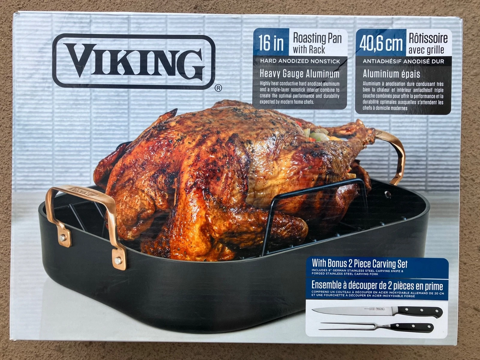 Viking 16 in Hard Anodized Non-Stick Roaster Roasting Pan Rack Set NEW Free Ship