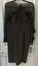 Ruffle Sheer Illusion Little Black Dress Classic Minimal 10 Luxury R&M Richards 