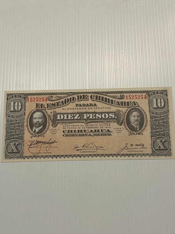 AU 1915 Estado de Chihuahua, Mexico 10 Pesos Banknote Chihuahua