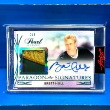 BRETT HULL 2021 Leaf Pearl Hockey Paragon Signatures Game Used Auto Crazy SSP /5