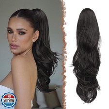 FESHFEN Drawstring Ponytail Extension, Natural Long Wavy Layered Synthetic Po