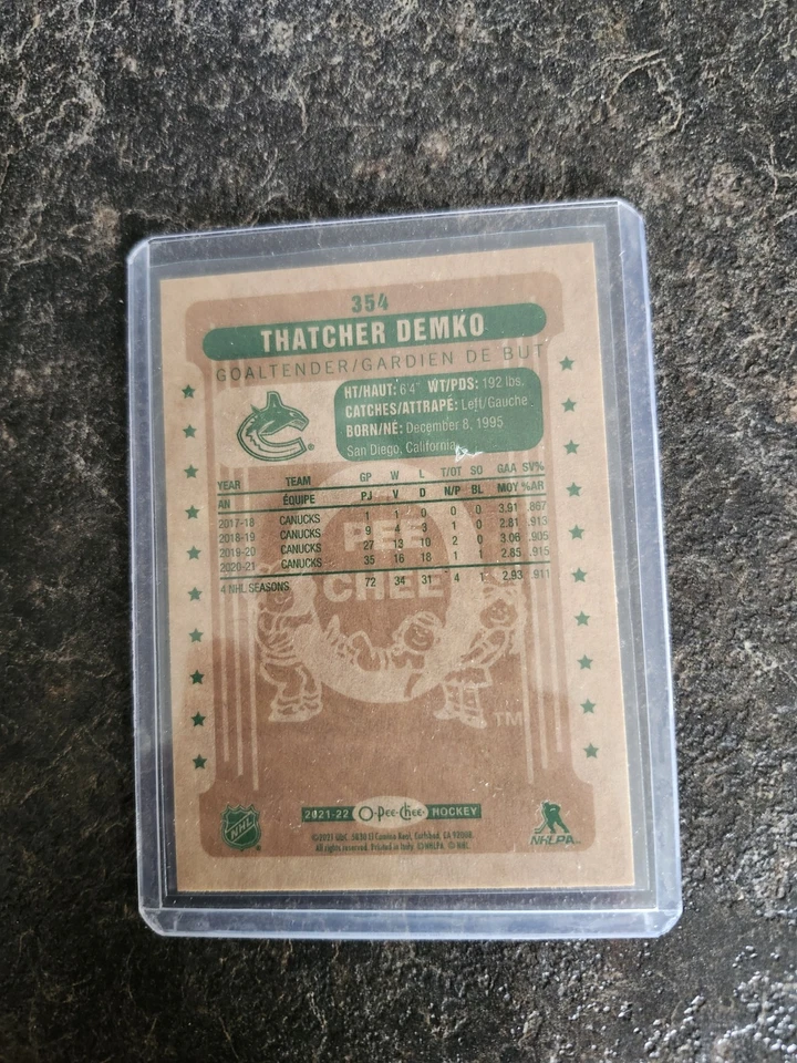 2021-22 O-Pee-Chee Retro Thatcher Demko Card# 354 - Image 2 of 2