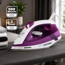 GEEPAS Steam Iron 2000W Ceramic Soleplate Dry/Steam Iron Self Clean 220ML Purple