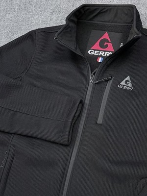 GERRY Black Full Zip Fleece Jacket Coat Waffle Ribbed Knit 3 Pockets Mens XXL