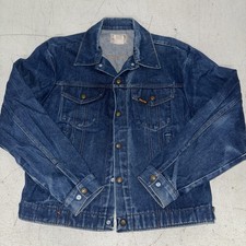 VTG Made In USA Saddle King Western Blue Denim Trucker Jacket 44 Reg