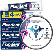 4 PACK Fixodent Professional Ultimate Denture Adhesive Cream, 1.8 oz
