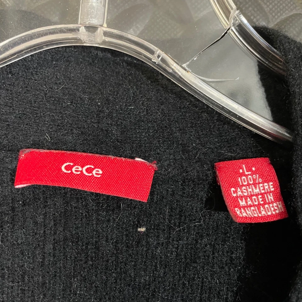 CeCe 100% Cashmere V-Neck Black Long Sleeve Soft Sweater Cozy Women's Large Foto 2 de 4