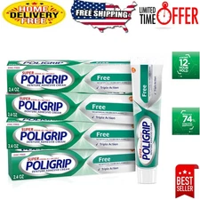 Zinc-Free Denture Adhesive Cream - 2.4 oz Pack of 4 for Secure All-Day Hold