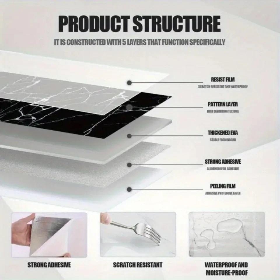 40PCS Wall Panels Marble Look Tile (Gray) kitchen backsplash peel and stick - Image 3 of 4