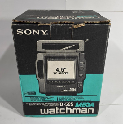 Sony Mega Watchman FD-525 Portable 4.5'' Gaming TV AM/FM Radio Complete In OG Box
