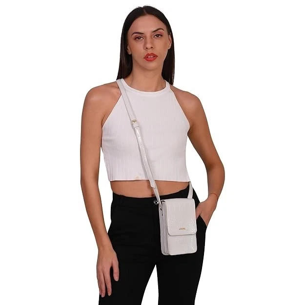 Bolso Bandolera Blanco Cartera Para Niñas y Mujeres Cuero Puro Cartera Doble Plegable para Regalos Foto 4 de 4