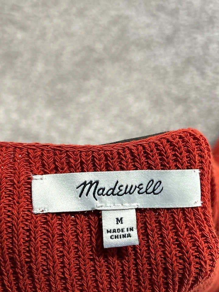Suéter Madewell Mujer Medio Rojo Algodón Tejido Calce Ajustado Manga Acampanada Cuello en V Foto 4 de 4
