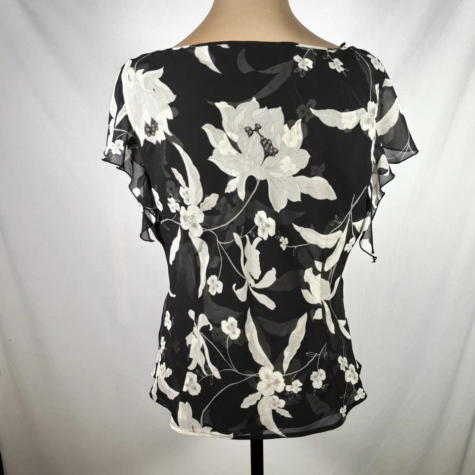 Nine Company Y2K Babydoll Dark Floral Top Womens 12 Fairy Grunge Black Preppy - Image 2 of 4