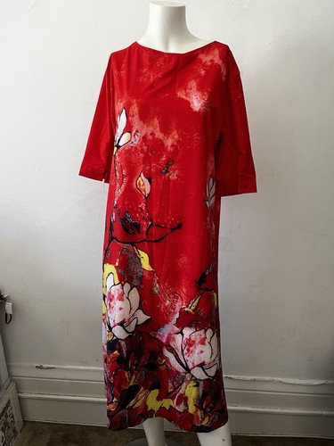 Nwt Women Silk Short Sleeve Red White Orchid Flower Floral Flowy Maxi Dress Xl - Bild 3 von 8
