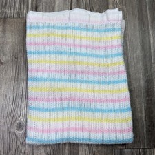 Vintage Acrylic Thermal Waffle Weave Baby Blanket Pastel Stripe Satin Nylon Trim