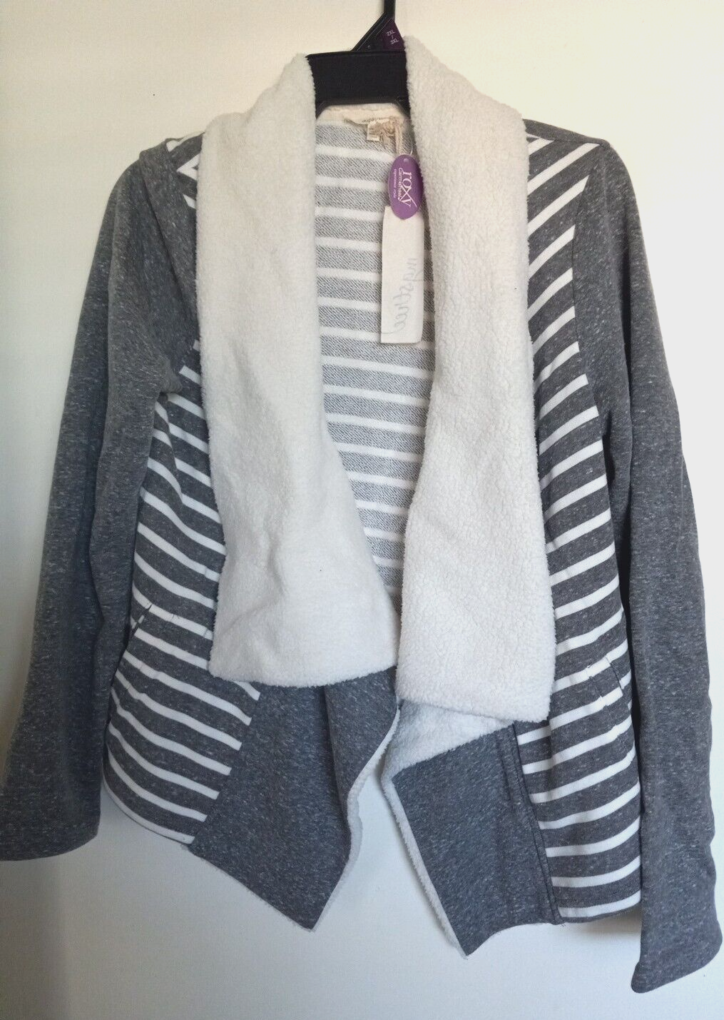 Grunge Waterfall Front Long Sleeve Cardigan in Gray Ivory Size L