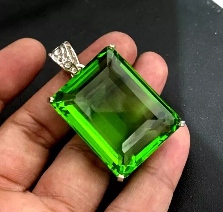 90 Carat Certified Natural Green Topaz 925 Sterling Silver Pendant Loose Gemstone