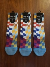 NWT Kids STANCE Wade Collection Wavy Checked Crew Socks 3 Pair size large 3-5.5