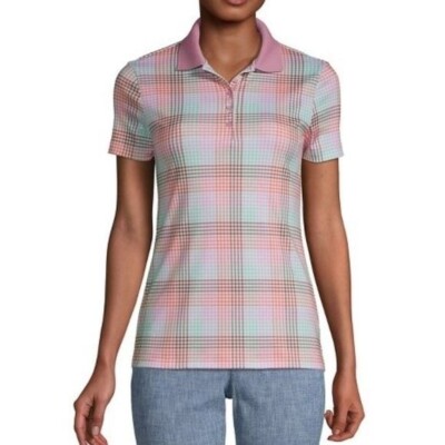 NWT Lands End Womens Wild Blossom Supima Cotton Gingham Polo Top 1X PLUS SIZE