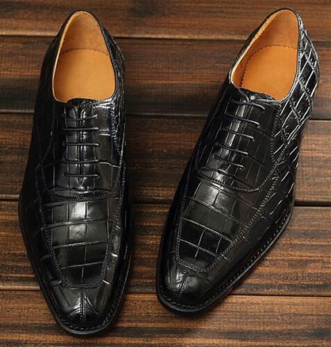 Handmade Men black Crocodile leather formal shoes, Men alligator skin ...