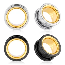 1Pair Double-Color Ear Gauges Surgical Steel Screw Fit Flesh Tunnel Plugs 6-20mm