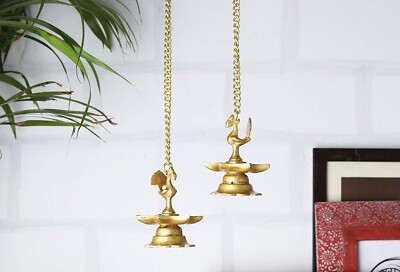 Brass Peacock Hanging Diya Set of 2