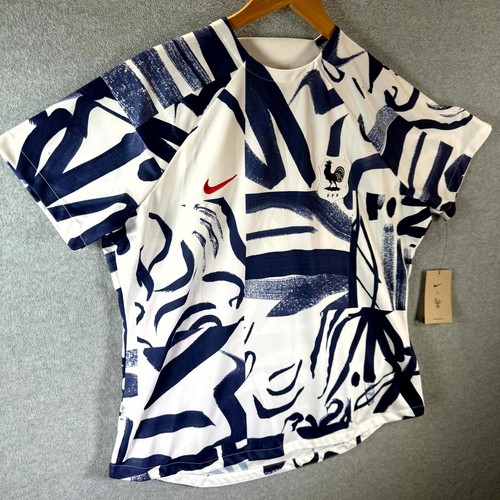 Nike T-Shirt Jersey Women's Medium White Blue France National Football Prematch - Picture 2 of 8