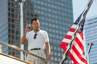 The Wolf Of Wall Street Leonardo Di Caprio on boat American flag 8x10 photo